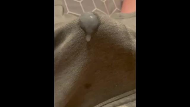 Big dick cums through his grey joggers, nothing can stop it