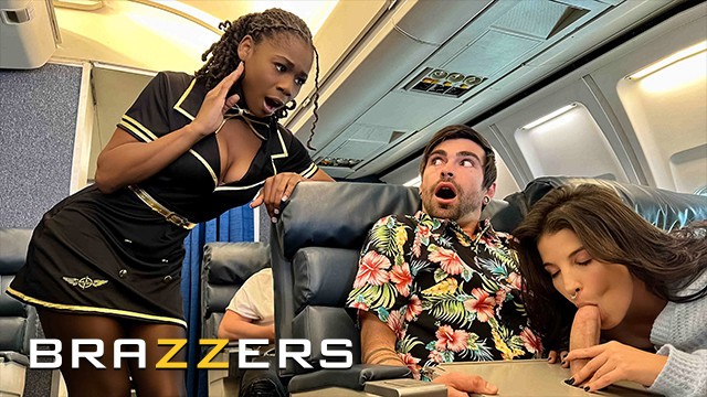 BRAZZERS - Naughty Girls LaSirena69 & Hazel Grace Go To The Back Of The Plane & Share Lucky's Cock